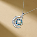 wholesale 925 Sterling Silver Moon & Blue Topaz Compass Pendant Necklace for Women and Teen Girls' Graduation Gifts-0-1