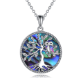 wholesale 925 Sterling Silver Round CZ Life Tree Necklace with Owl and Racoon Pendant - Gifts for Her-0-1