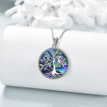 wholesale 925 Sterling Silver Round CZ Life Tree Necklace with Owl and Racoon Pendant - Gifts for Her-0-2
