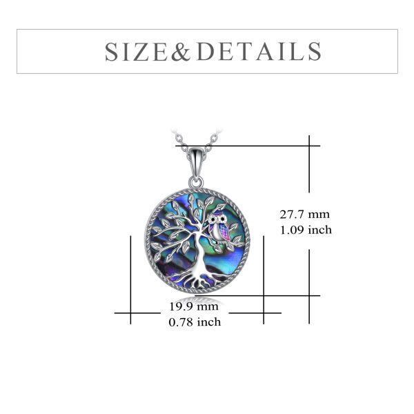 Sterling Silver Owl Tree Of Life Abalone Shell Pendant Necklace-4