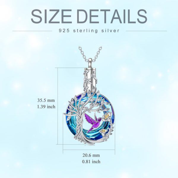 Sterling Silver Two-tone Crystal Hummingbird Tree Of Life Urn Necklace-1