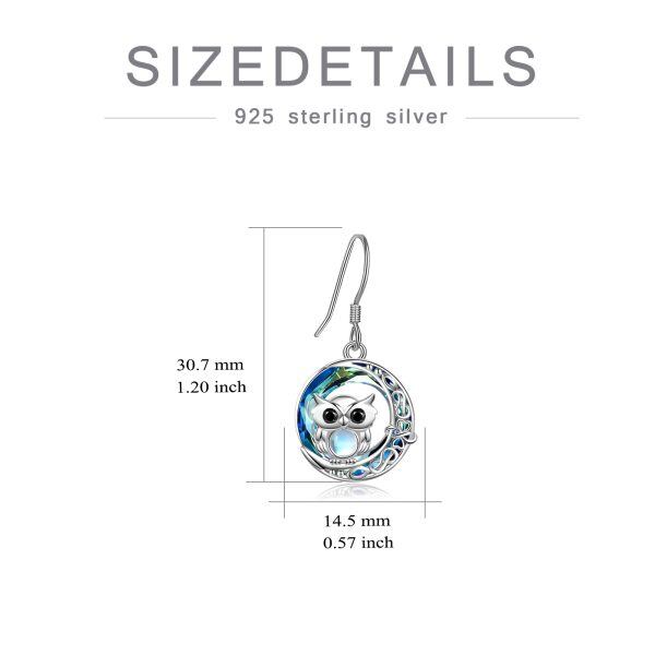 Sterling Silver Crystal Moonstone Owl Dangle and Drop Earrings-2