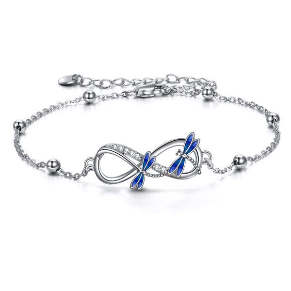 Sterling Silver Enamel Dragonfly Chain Bracelet-0