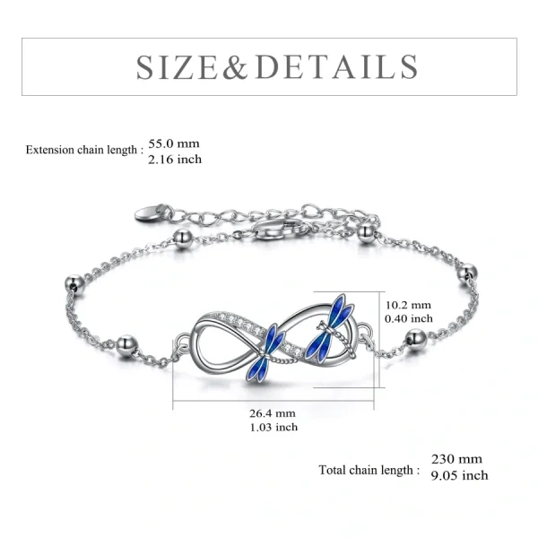 Sterling Silver Enamel Dragonfly Chain Bracelet-1