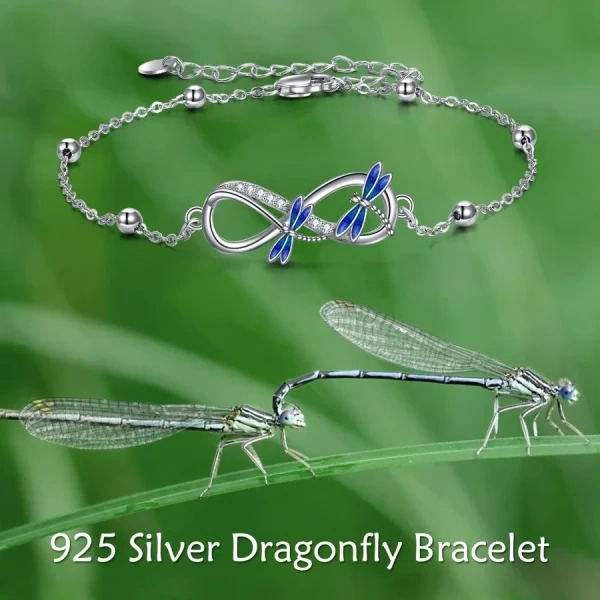 Sterling Silver Enamel Dragonfly Chain Bracelet-2