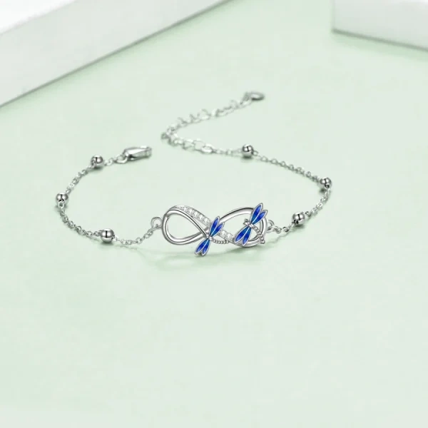 Sterling Silver Enamel Dragonfly Chain Bracelet-4