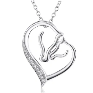 Sterling Silver Horse Head Heart Pendant Necklace-0