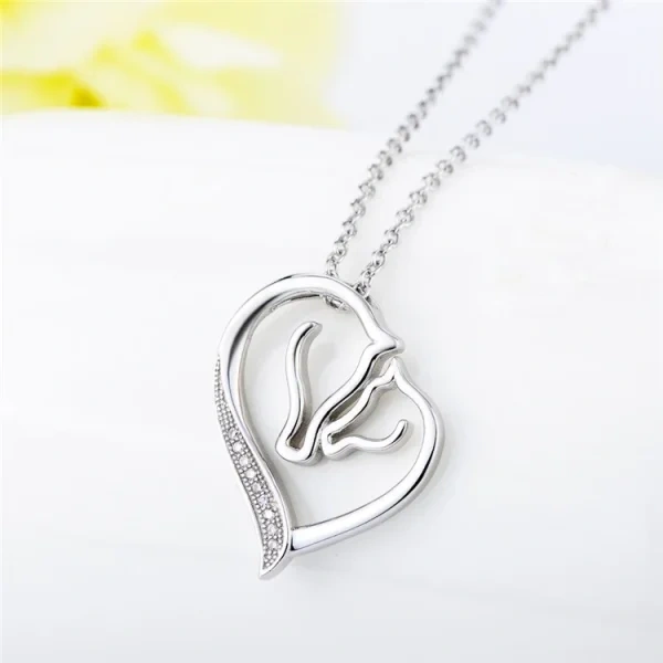 Sterling Silver Horse Head Heart Pendant Necklace-1