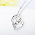 wholesale Sterling Silver Stone Double Horse Head Heart Pendant Necklace 45 7cm Gift for Women Girls - Rhodium Plated-0-6