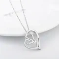wholesale Sterling Silver Stone Double Horse Head Heart Pendant Necklace 45 7cm Gift for Women Girls - Rhodium Plated-0-8