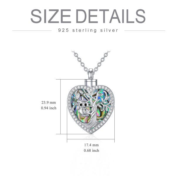 Sterling Silver Abalone Shell Owl Tree Of Life Urn Necklace-1