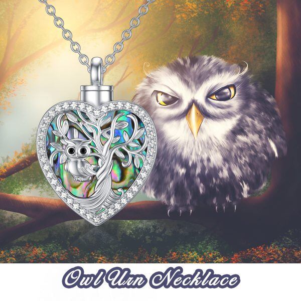 Sterling Silver Abalone Shell Owl Tree Of Life Urn Necklace-2