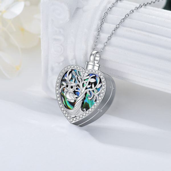 Sterling Silver Abalone Shell Owl Tree Of Life Urn Necklace-4