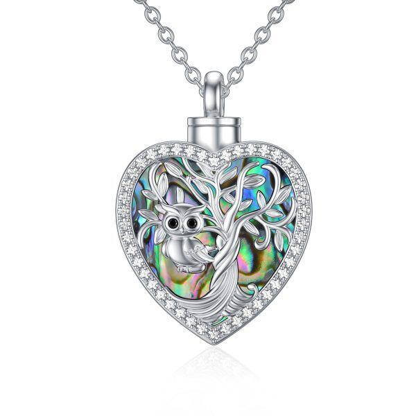 Sterling Silver Abalone Shell Owl Tree Of Life Urn Necklace-6