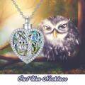 wholesale 925 Sterling Silver Metal Stone Cremation Jewelry Heart Shaped Owl on Branch with Abalone Shell and Cubic Zirconia Elements Necklace for Ashes Keepsake Memorial Urn Pendant-0-8