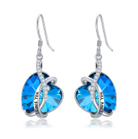 wholesale 925 Sterling Silver Blue Austrian Crystal Infinity Heart Drop Earrings for Women- Rhodium Plated