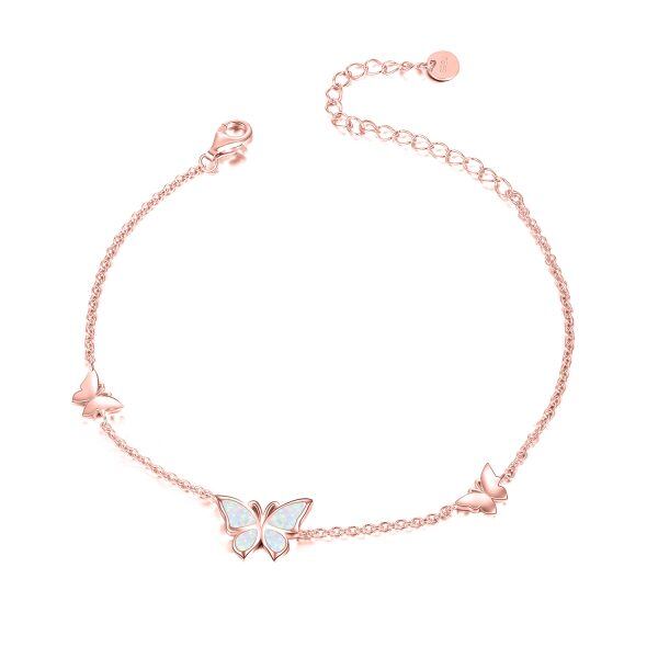 Sterling Silver Opal Butterfly Anklets Bracelet-0