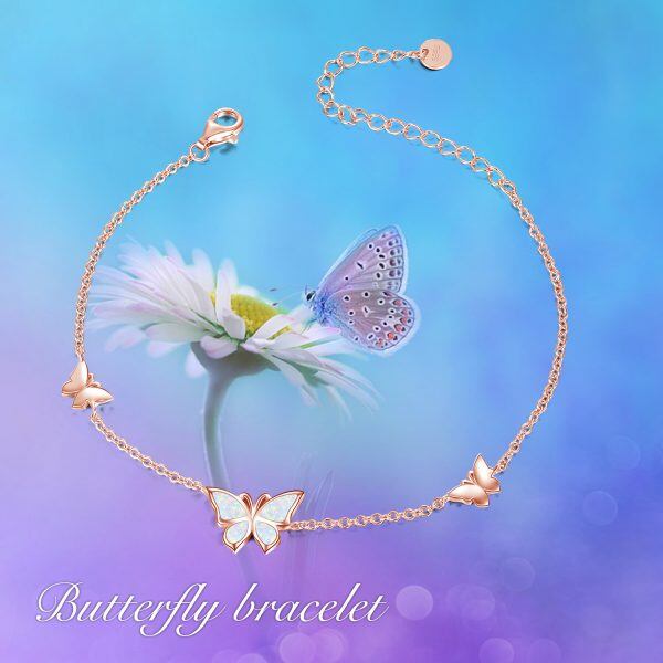 Sterling Silver Opal Butterfly Anklets Bracelet-2