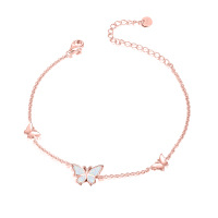 wholesale 925 Sterling Silver & Rose Gold Plated Opal Butterfly Charm Ankle Anklet with Chain Adjuster for Women- Rose Gold Plated