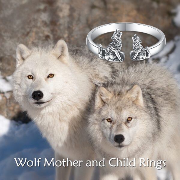 Sterling Silver Oxidized Wolf Adjustable Rings-1