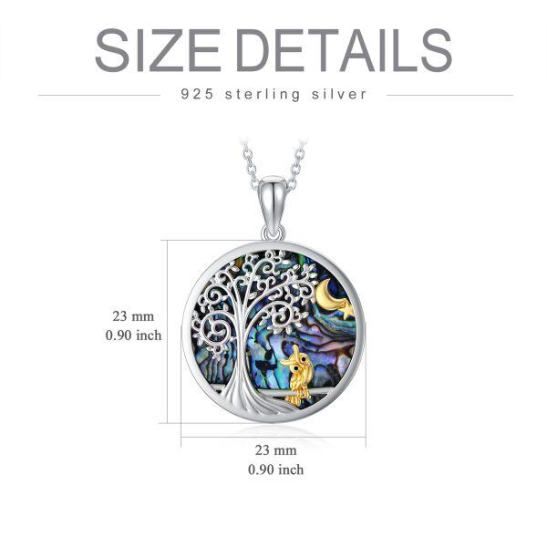 Sterling Silver Tree of Life & Golden Owl Moon Pendant Necklace With Abalone Shell-1