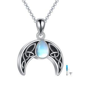 Sterling Silver Moonstone Moon Urn Necklaces-0