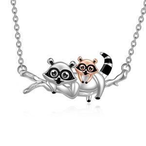 Sterling Silver Two-tone Raccoon Pendant Necklace-0