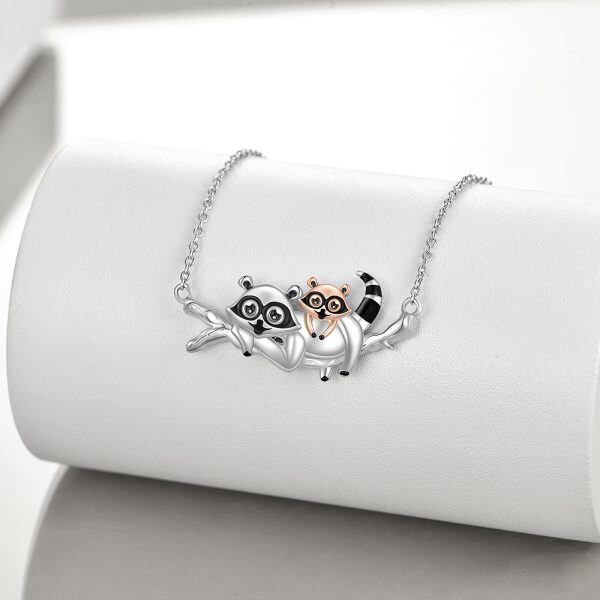 Sterling Silver Two-tone Raccoon Pendant Necklace-1