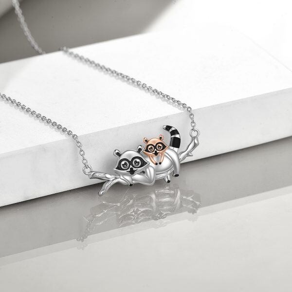 Sterling Silver Two-tone Raccoon Pendant Necklace-2