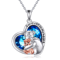 wholesale 925 Sterling Silver Blue Crystal Cat Heart Pendant Necklace for Women-0-1