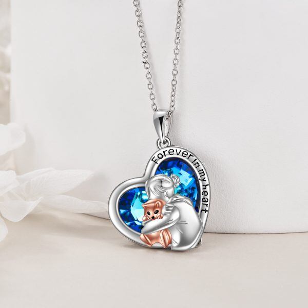 Sterling Silver Heart Women Hug Cat Pendant Necklace-2