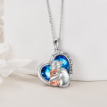 wholesale 925 Sterling Silver Blue Crystal Cat Heart Pendant Necklace for Women-0-2