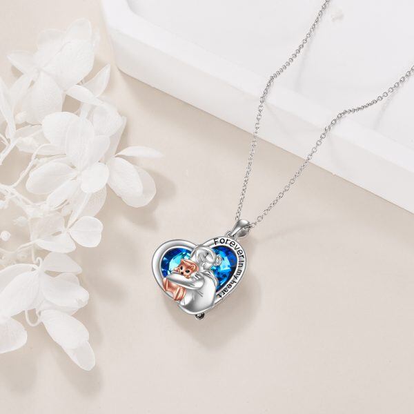 Sterling Silver Heart Women Hug Cat Pendant Necklace-3