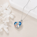 wholesale 925 Sterling Silver Blue Crystal Cat Heart Pendant Necklace for Women-0-3