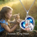 wholesale 925 Sterling Silver Blue Crystal Cat Heart Pendant Necklace for Women-0-5