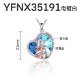 wholesale 925 Sterling Silver Blue Crystal Cat Heart Pendant Necklace for Women-0-7