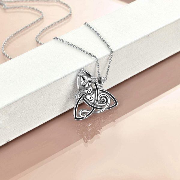 Sterling Silver Cat Celtic Knot Pendant Necklace-3