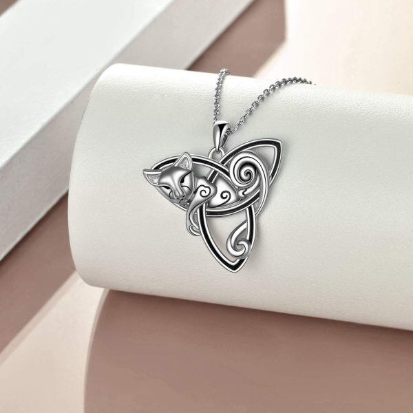 Sterling Silver Cat Celtic Knot Pendant Necklace-4