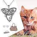 wholesale Sterling Silver Celtic Cat Necklace Urn Necklace with Triquetra Trinity Knot Halloween Jewelry-0-10