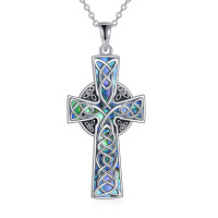 wholesale 925 Sterling Silver Abalone Shell Celtic Knot Cross Pendant Necklace for Women- Rhodium Plated
