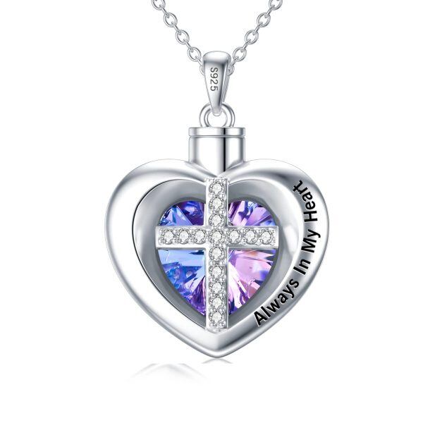 Sterling Silver Cross Heart Crystal Urn Necklaces-0