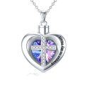 wholesale 925 Sterling Silver Purple Heart Cross Crystal Cremation Pendant Keepsake Jewelry with Always In My Heart Inscription and Funnel Included-0-0