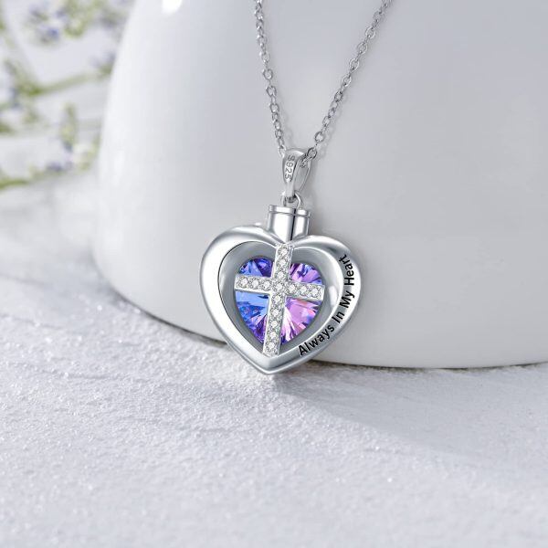 Sterling Silver Cross Heart Crystal Urn Necklaces-5