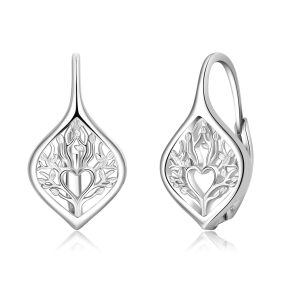 Sterling Silver Tree of Life Heart Huggie Earrings-0