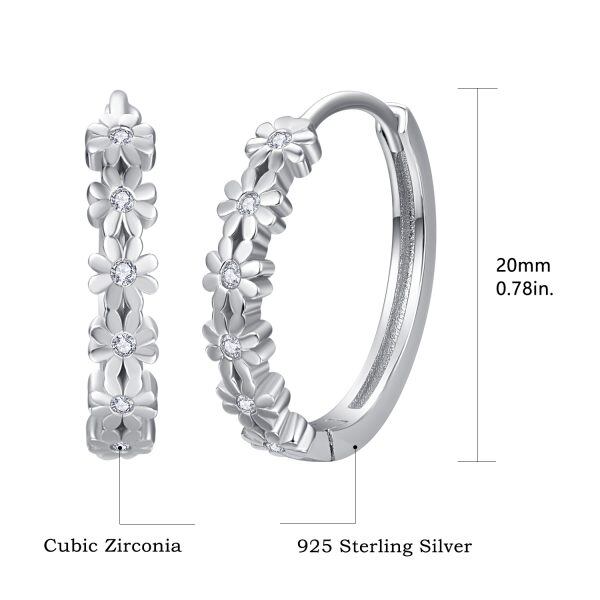 Sterling Silver Daisy Hoop Earrings With White CZ-1