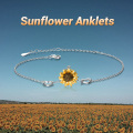 wholesale 925 Sterling Silver Gold Plated Sunflower Charm Anklet with Heart Accents - Fashion s for Women-0-2