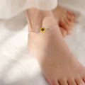 wholesale 925 Sterling Silver Gold Plated Sunflower Charm Anklet with Heart Accents - Fashion s for Women-0-3