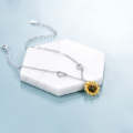 wholesale 925 Sterling Silver Gold Plated Sunflower Charm Anklet with Heart Accents - Fashion s for Women-0-5