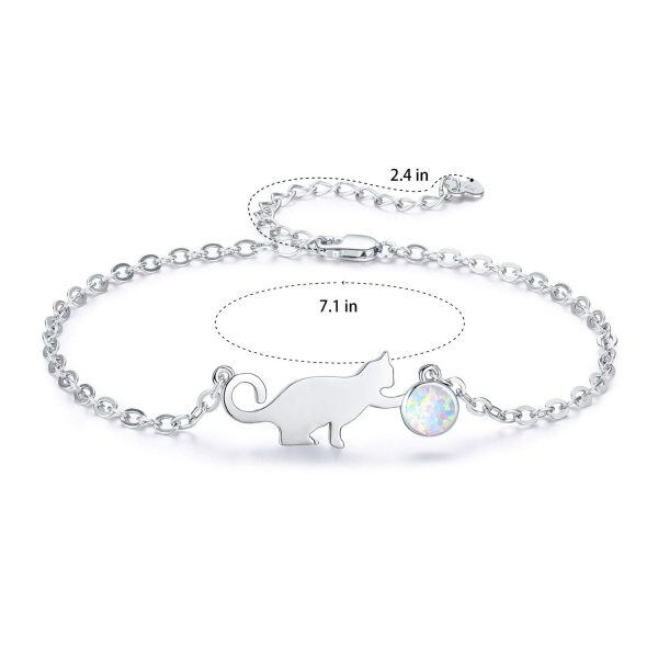 Sterling Silver Circular Shaped Opal Cat Chain Bracelets-7