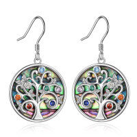 wholesale 925 Sterling Silver with Abalone Shell and Gemstone Tree of Life Drop Earrings for Women- Rhodium Plated